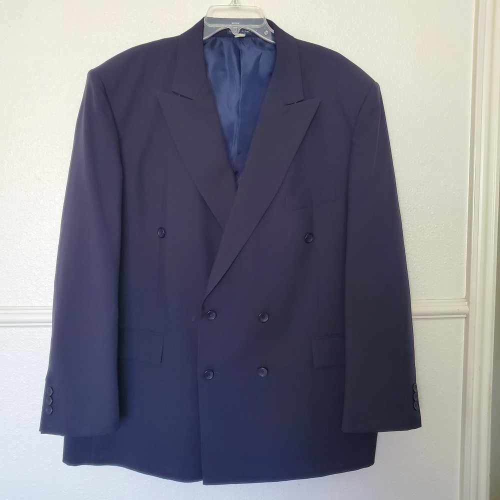 Vtg 90's Alberto Celini Uomo Mens Navy Blue Double Breasted Blazer Jacket 48R